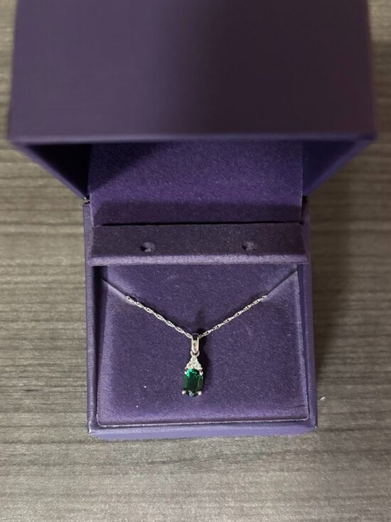 Zales Jewelry - Oval Lab-Created Emerald and White Sapphire Tri-Sides Pendant (box included)